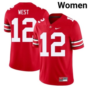 Scarlet Women's Player Ohio State Buckeyes #12 College Football Bryce West Jersey 269648-206