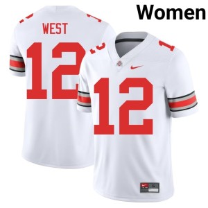 White OSU Buckeyes Embroidery #12 College Football Women's Bryce West Jersey 384270-509