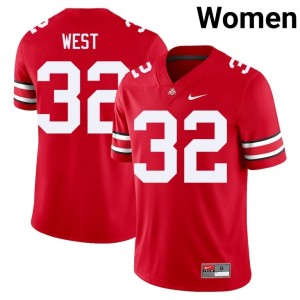 Scarlet Ohio State Buckeyes Isaiah West #32 College Football Women's Replica Jersey 631608-246