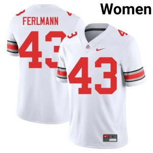 White Women's Ohio State Buckeyes Official #43 College Football John Ferlmann Jerseys 951379-602