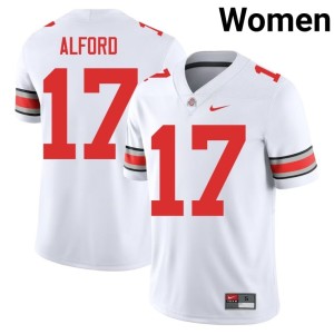 White Buckeye Nation #17 Game Tarvos Alford Womens College Football Jerseys 383504-223