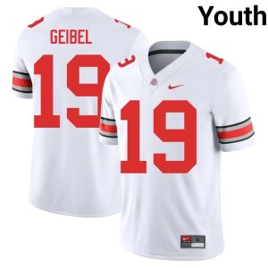 White OSU Buckeyes College Football #19 Brady Geibel Embroidery Youth Jersey 757630-635